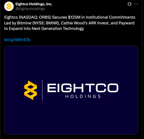 Eightco获1.25亿美元机构投资 聚焦AI与创作者经济新布局