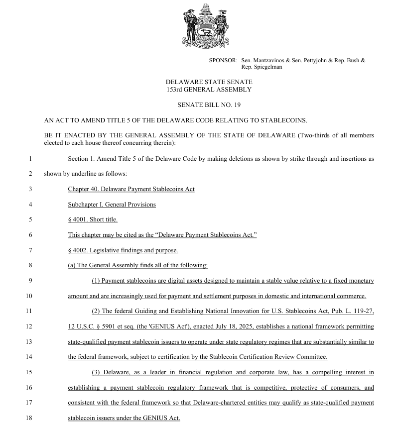 特拉华州拟立法规范稳定币，加速金融数字化转型