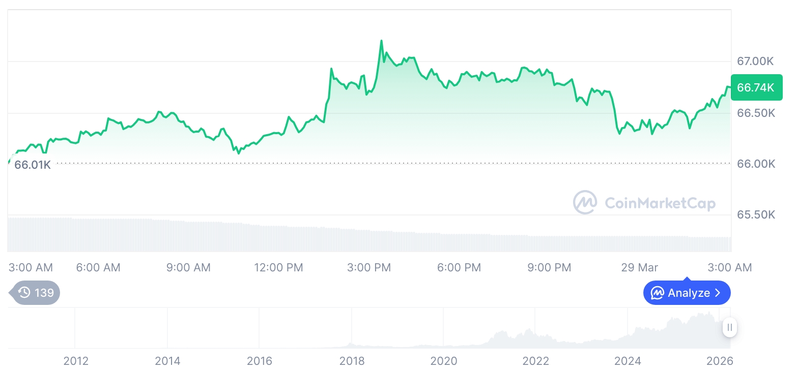 比特币站稳6.6万美元，山寨币分化加剧