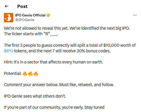 IPO Genie猜名竞赛引爆市场：1万美元代币奖励等你赢