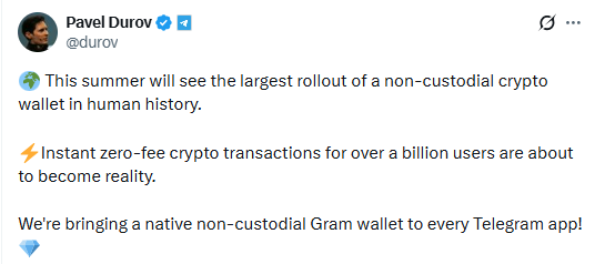 Telegram将推全球最大非托管钱包，Gram重名引发市场震荡