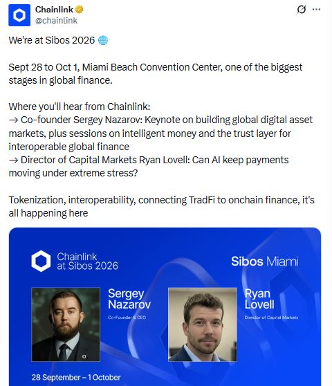 Chainlink 新闻：Sergey Nazarov 在 Sibos 2026 上成为焦点