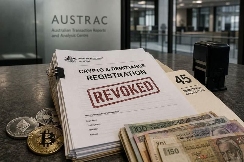 AUSTRAC撤销45家加密货币和汇款机构注册