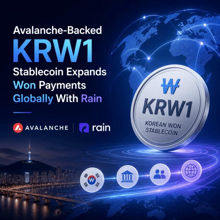 以 Avalanche 为支撑的 KRW1 稳定币借助 Rain 平台实现韩元支付全球化扩展