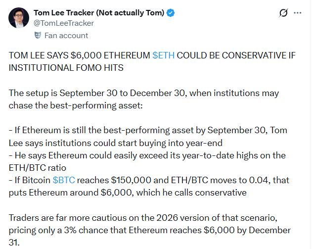 Bitmine CEO：以太坊为何有望在2026年底前触及6000美元