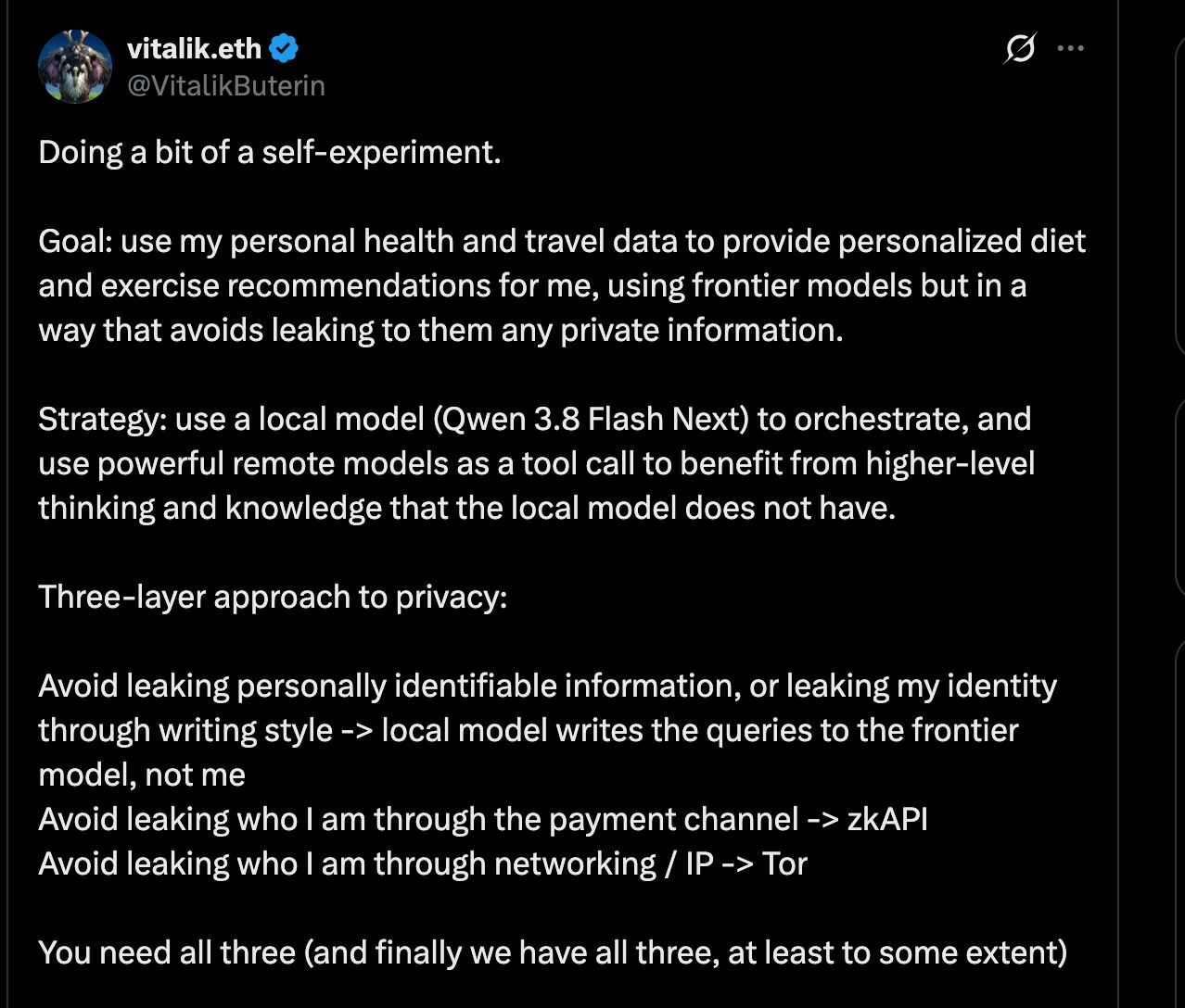 Vitalik Buterin 揭示其 AI 实验背后的三大隐私层