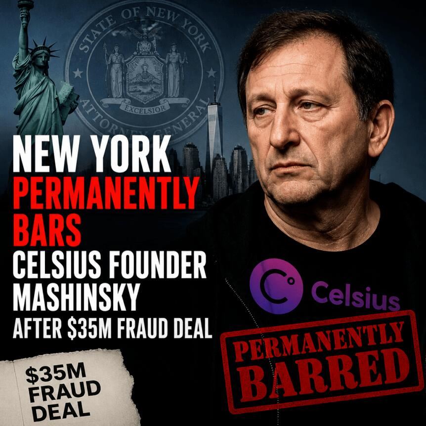 纽约永久禁止Celsius创始人Mashinsky参与证券业务，此前其已达成3500万美元欺诈和解协议