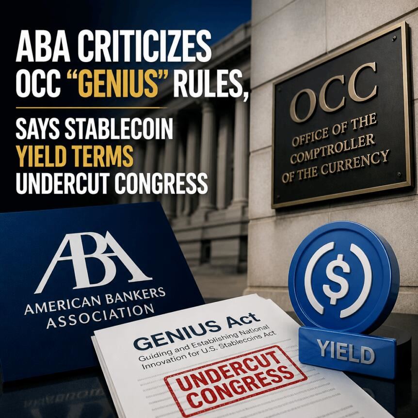 ABA批评OCC“天才”规则，称稳定币收益条款削弱国会权威